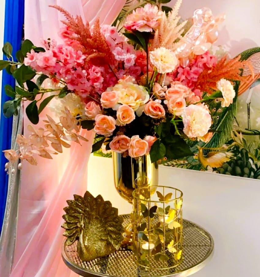 Exquisite reception setup with elegant drapery by RDG Events in Cherrybrook